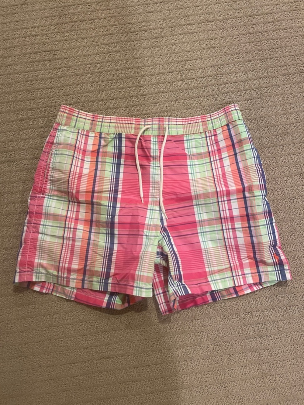Ralph Lauren Pink Plaid Swim Shorts with Green & Navy Accents